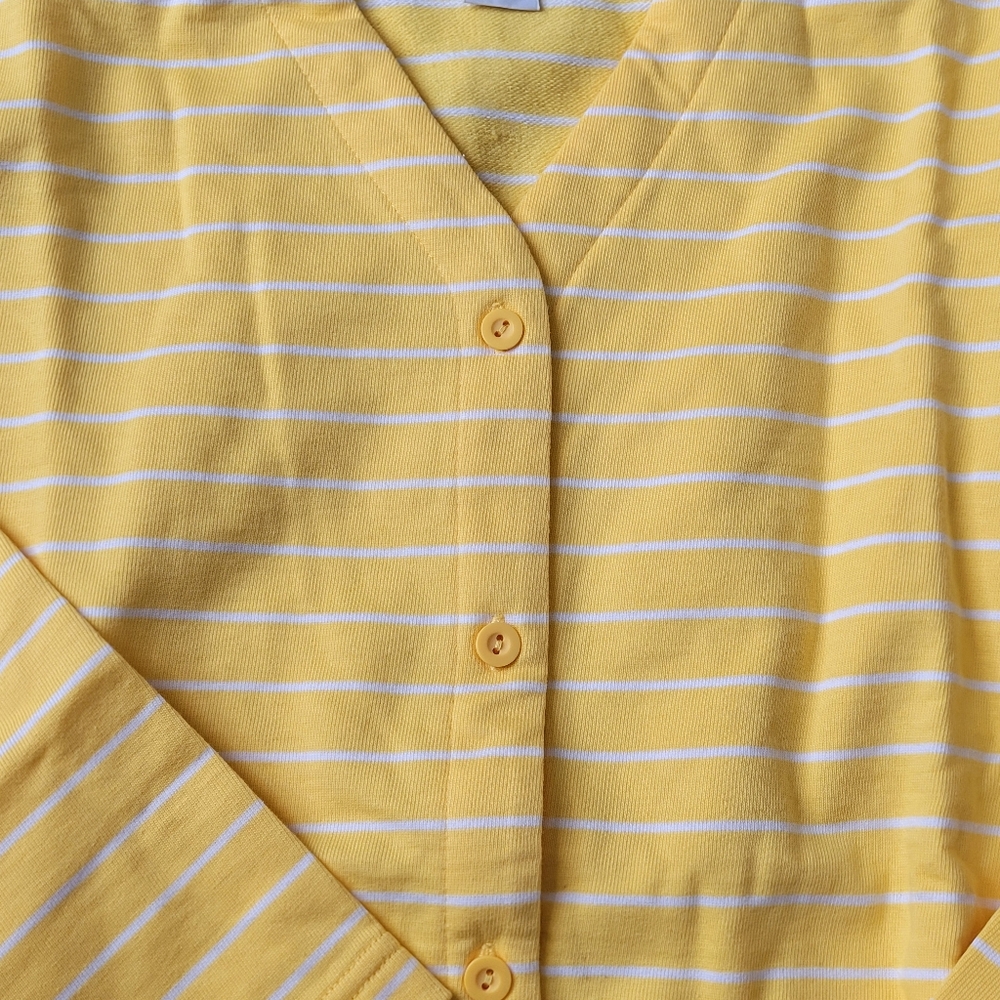 Vintage 80s-90s Lands End NWOT Yellow Striped Button Front Sweater Size Large - Picture 4 of 9